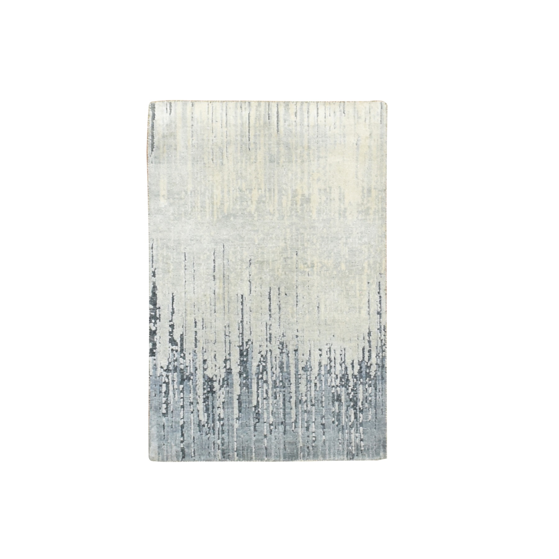 2'x3' Shades of Gray, Vertical Ombre Design, Densely Woven, Soft Wool, Hand Knotted, Sample, Mat, Oriental Rug 
